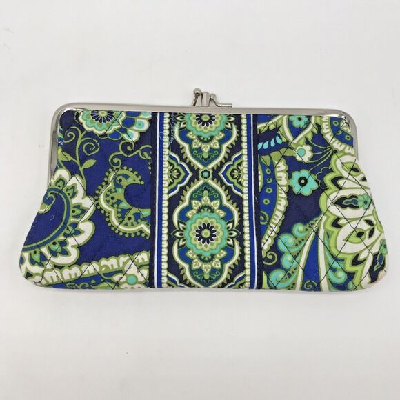 Vera Bradley Rhythm & Blues Clutch Double Kiss Lock Wallet Blue Green Paisley - Picture 4 of 8